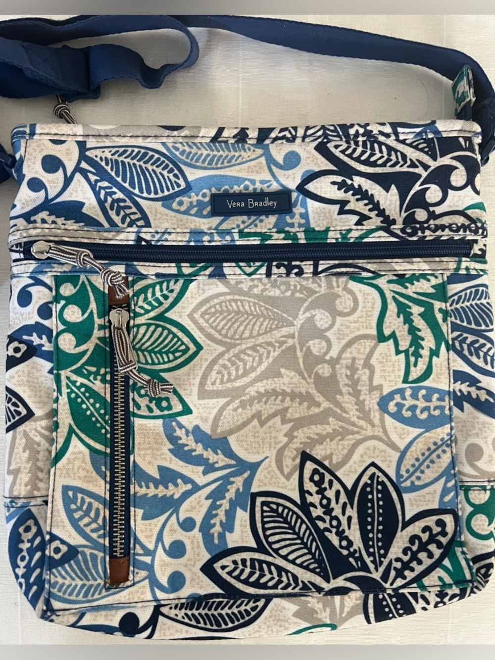Vera Bradley Santiago Hipster Crossbody Bag Quilted Purse Blue Tropical Print
